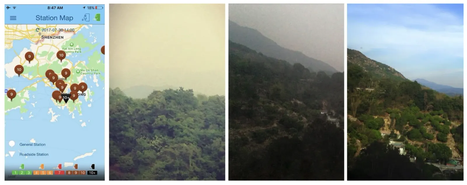 The view from my flat at different pollution levels.