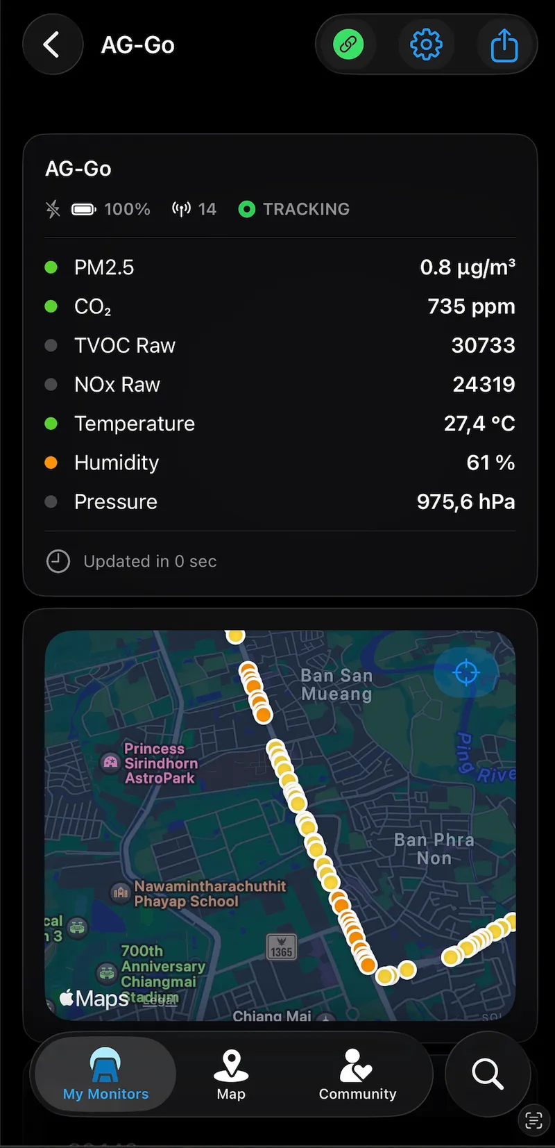 AirGradient app route heatmap