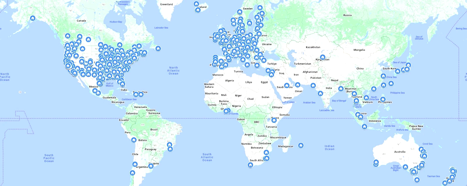 World Map with Customer Locations